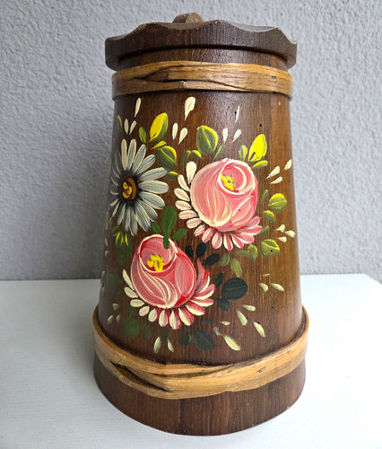 Holzkrug mit griff deckel - holzkrug, &