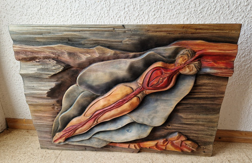 Farbiges holzrelief paar ca - farbiges,